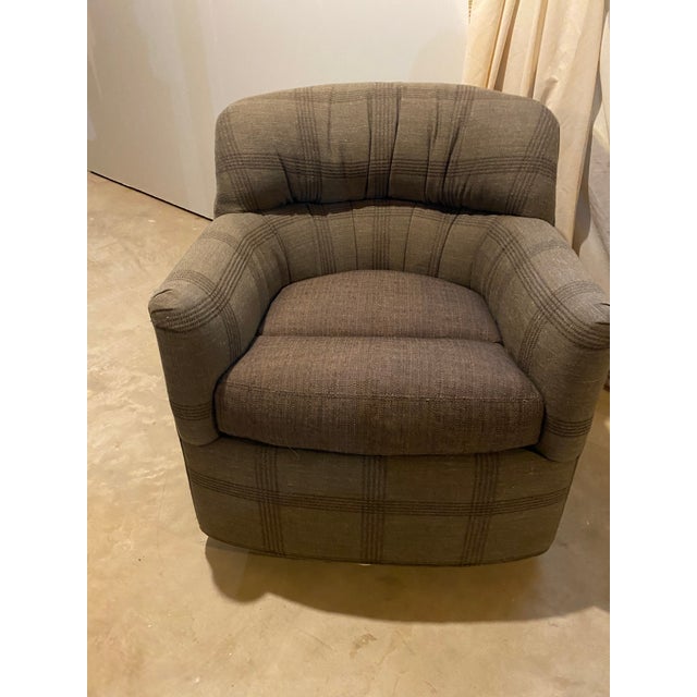 Brown Sherrill Upholstered Swivel Club Chair For Sale - Image 8 of 8