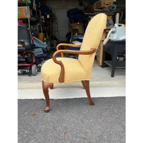 Queen Anne Style Upholstered Armchair For Sale - Image 4 of 6