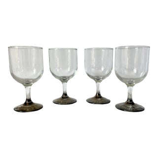 Late 20th Century Retro Clear Goblets With Dark Iridescent Foot - Set of 4 For Sale