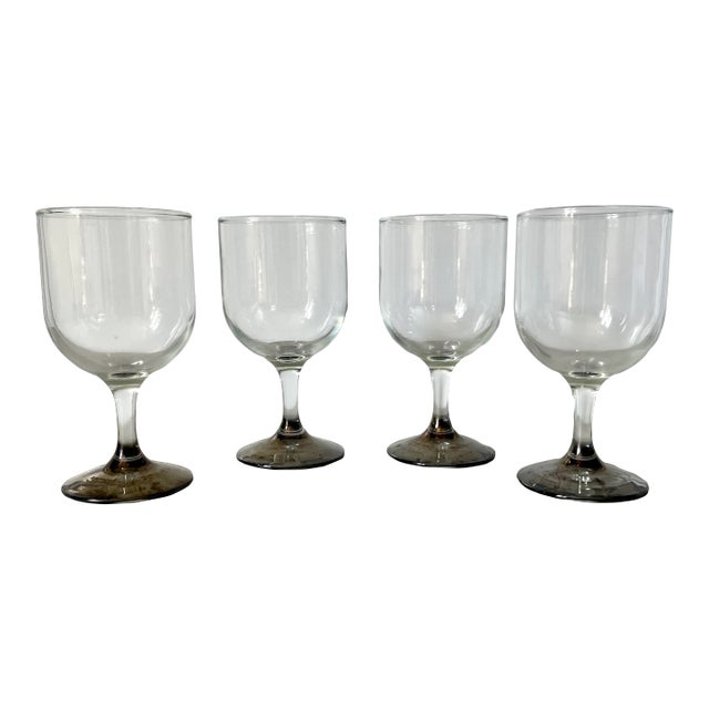 Late 20th Century Retro Clear Goblets With Dark Iridescent Foot - Set of 4 For Sale