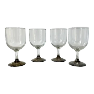 Late 20th Century Retro Clear Goblets With Dark Iridescent Foot - Set of 4