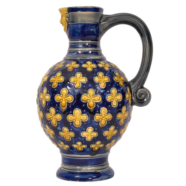 Antique English Minton Majolica Pottery Blue Pottery Beer Jug Pitcher 1870 For Sale - Image 10 of 12
