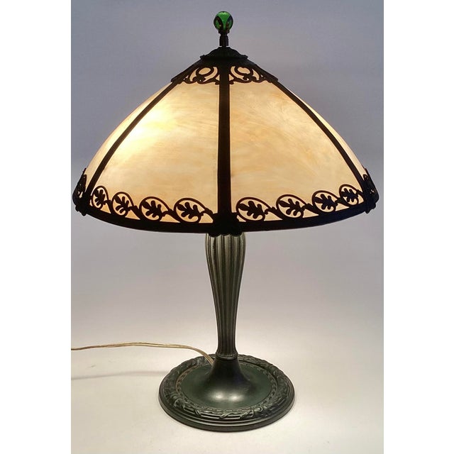 Early 20th Century Slag Glass Lamp Edward Miller & Co. For Sale In New York - Image 6 of 11