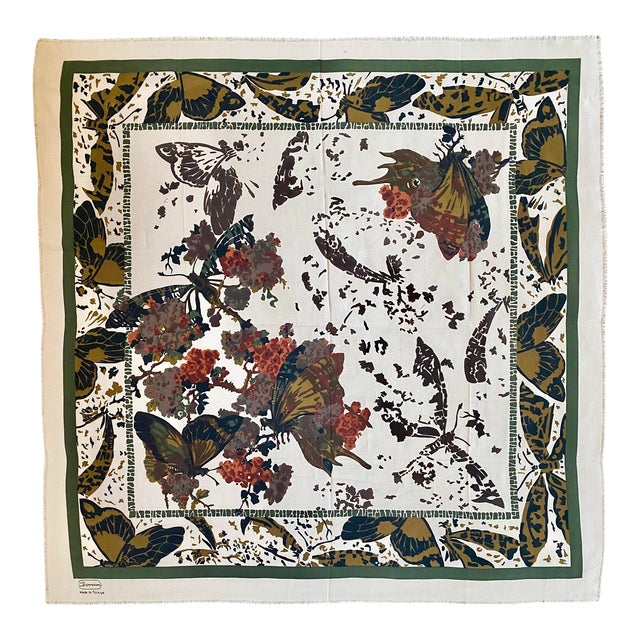 46.5” XL Wool Modernist Abstracted Butterfly Scarf (Turkey) For Sale
