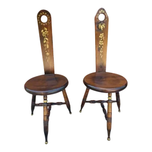 Stencil Decorated Pine Trifid Milking Stools, a Pair