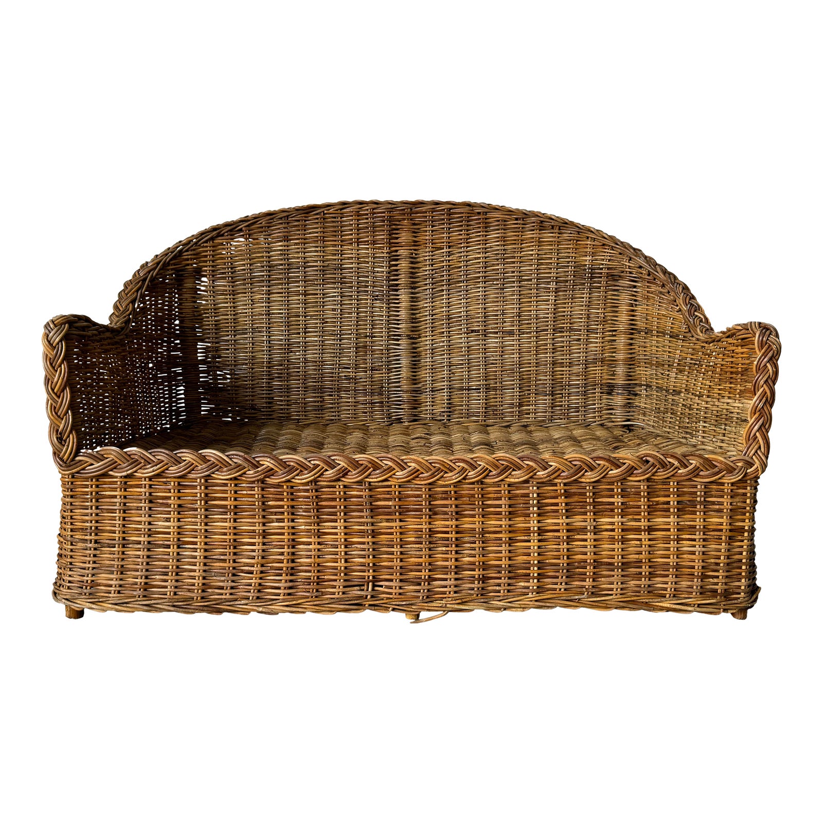 Vintage Coastal Wicker Works Braided Woven Wicker Rattan Loveseat ...
