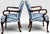 Queen Anne Pair of Vintage Upholstered Queen Anne Style Striped Armchairs With Shell Carving For Sale - Image 3 of 17