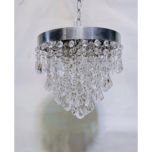 Mid 20th Century Hollywoord Regency Ridged Chrome Rim With French Pendalogue Crystals For Sale - Image 12 of 12