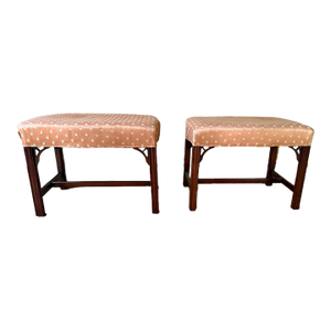 Late 20th Century Pair of Southwood Hickory Hickory Chippendale Style Mahogany FootStools/ Ottomans