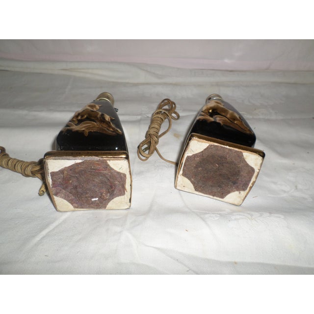 1930s Vintage Art Deco Black & Gold With Gazelle Design Table Lamps - a Pair For Sale - Image 5 of 8