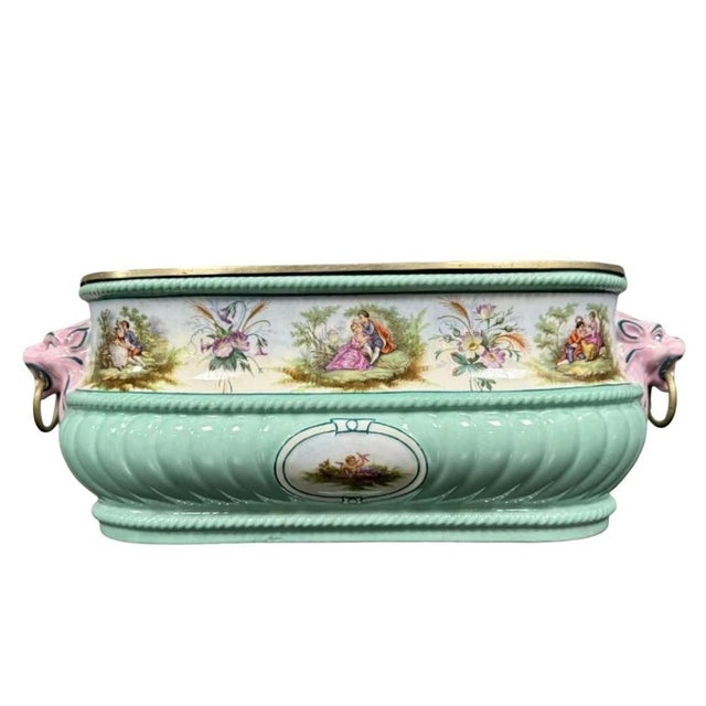 Ceramic Renaissance Style Bottle Cooler in Polychrome Porcelain For Sale - Image 7 of 7