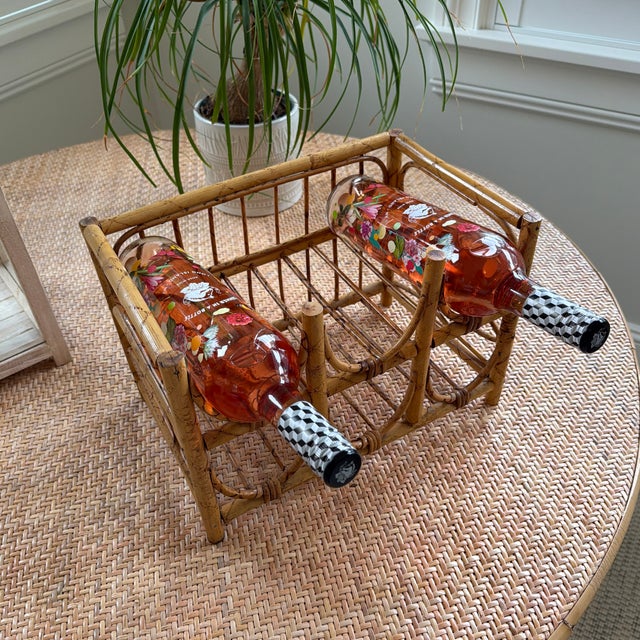 Boho Chic Vintage Tortoise Bamboo 6 Bottle Wine Rack For Sale - Image 3 of 8