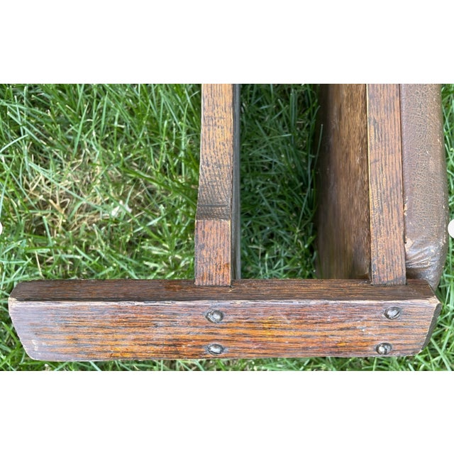 Arts & Crafts Antique Arts and Crafts Wood & Leather Footstool, Signed For Sale - Image 3 of 14