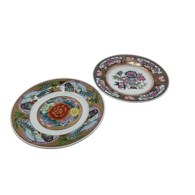 Vintage Chinese Famille Rose Decorative Plates - A Pair For Sale - Image 10 of 12