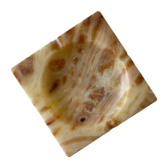 Large Vintage Square Alabaster Ashtray For Sale
