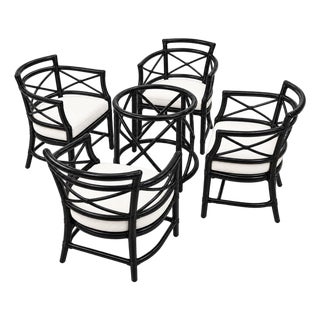 McGuire Furniture Set of 4 Gondola Chairs, With Round Table Base, Black Lacquer For Sale