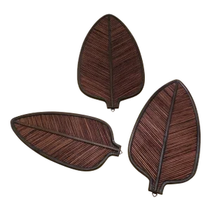 Late 20th Century Pencil-Reed Boho Style Leaf Wall Plaques- Set of 3