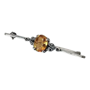 1940s Art Deco Citrine and Sterling Silver Pin / Brooch From Germany