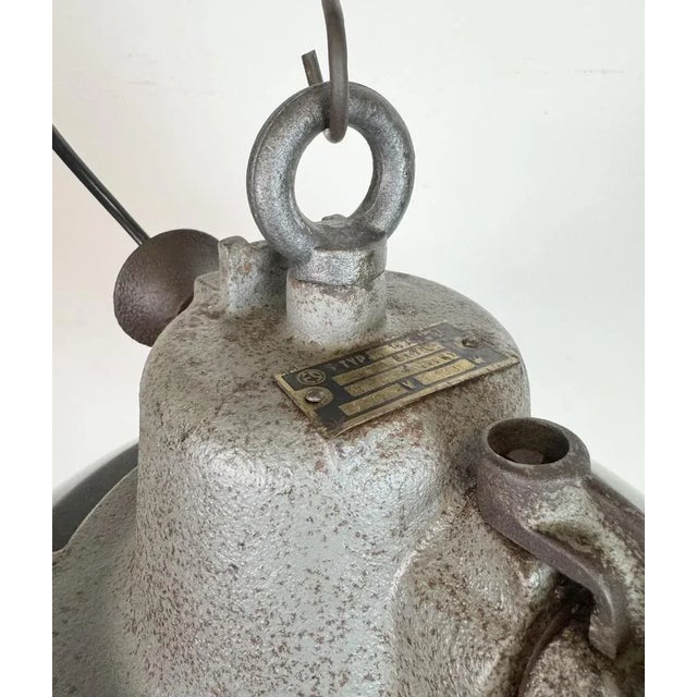 Industrial Black Enamel and Cast Iron Cage Pendant Light from Elektrosvit, 1960s For Sale - Image 10 of 15