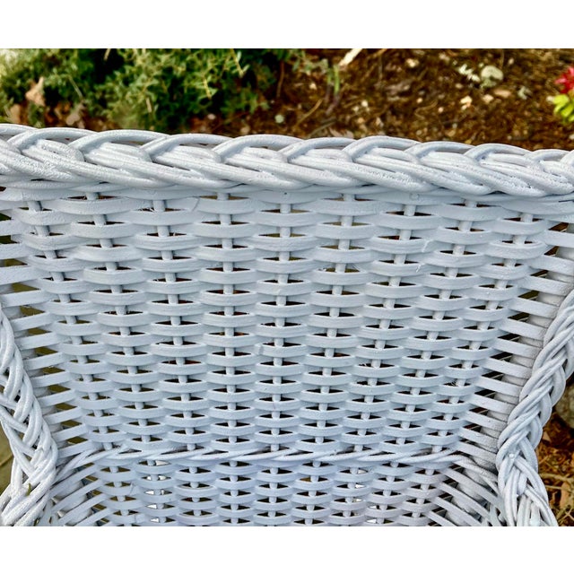 Nantucket White Wicker Children's Rocking Chair With Nautical Cushion