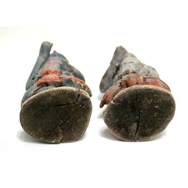 Antique Wood Teppanom / Guardian Thai Angels, Statues or Figures - A Pair 18" For Sale - Image 10 of 10