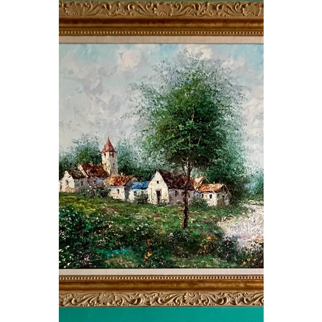 Original European Village Landscape Oil on Canvas Painting - Signed Theo Rauscher For Sale In Greensboro - Image 6 of 11