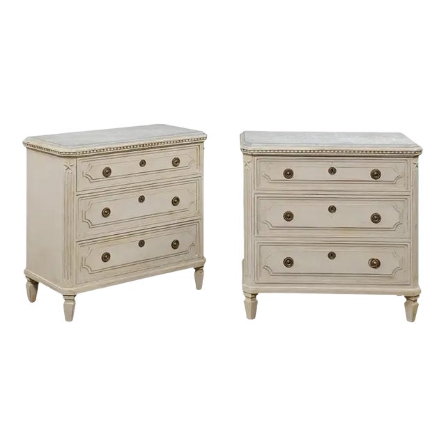 Swedish Gustavian Style 1890s Painted Chests with Carved Stars - A Pair For Sale