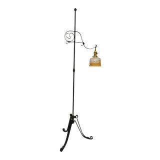 Wrought Iron Floor Lamp With Glass Shade For Sale