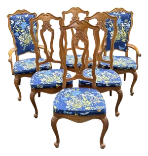 Vintage Gravely Furniture Carved French Upholstered Chairs - Set of 6