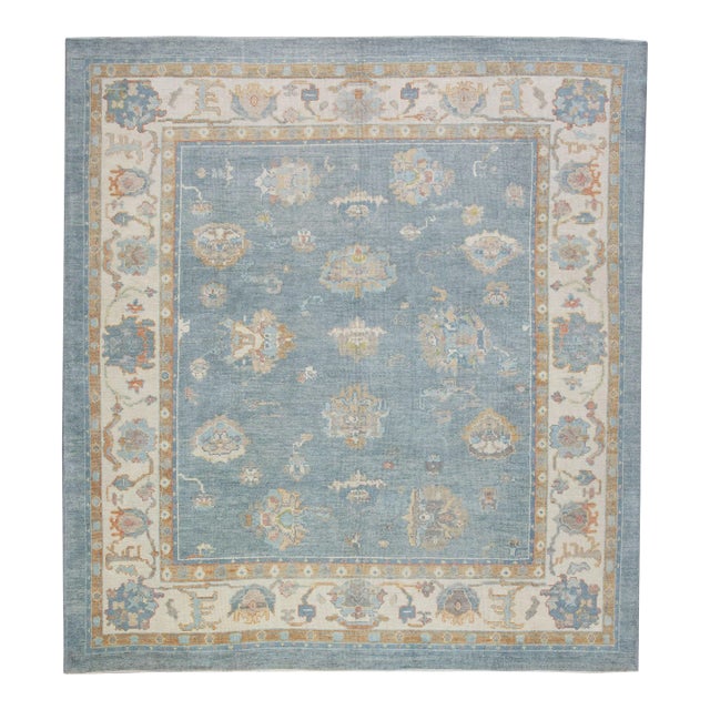 Modern Turkish Oushak Rug 9'4" x 9'9" For Sale