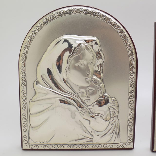Silver 5 X Vintage Italian Handmade Silver Plate and Silver Sheet With Wood (Lamina) Sacred Bedside Icons For Sale - Image 8 of 17