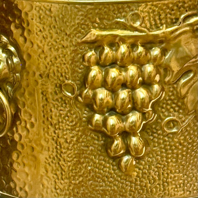 Monumental Vintage English Brass Repoussé Jardinière For Sale - Image 4 of 12