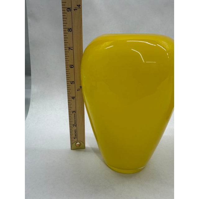 Pair of Mid-Century Modern Sunny Yellow Art Glass Vases For Sale - Image 4 of 5