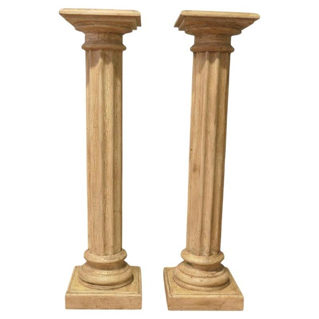 Wood Vintage Classical Columns in Distressed Crackle Finish, 1960, Set of 2 For Sale - Image 7 of 7
