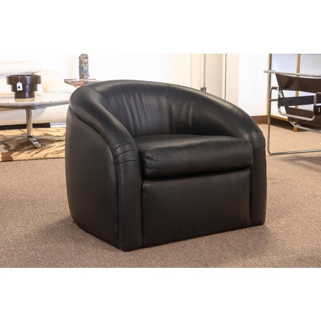 Animal Skin Pair of Custom Made Classic Gallery Black Leather Vintage Modern Club Chairs For Sale - Image 7 of 9