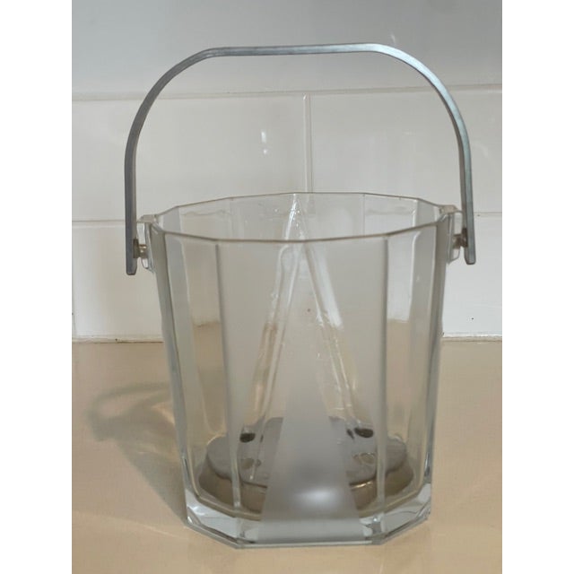 Fabulous MadMen style glass and stainless vintage small ice bucket. Perfect for two or for a small gathering. Midcentury...