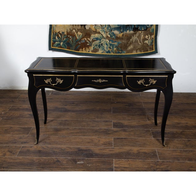 Mid 20th Century Mid 20th Century Louis XV Style Auffray and Co Black Desk with Leather Top and Bronze Mounts For Sale - Image 5 of 12