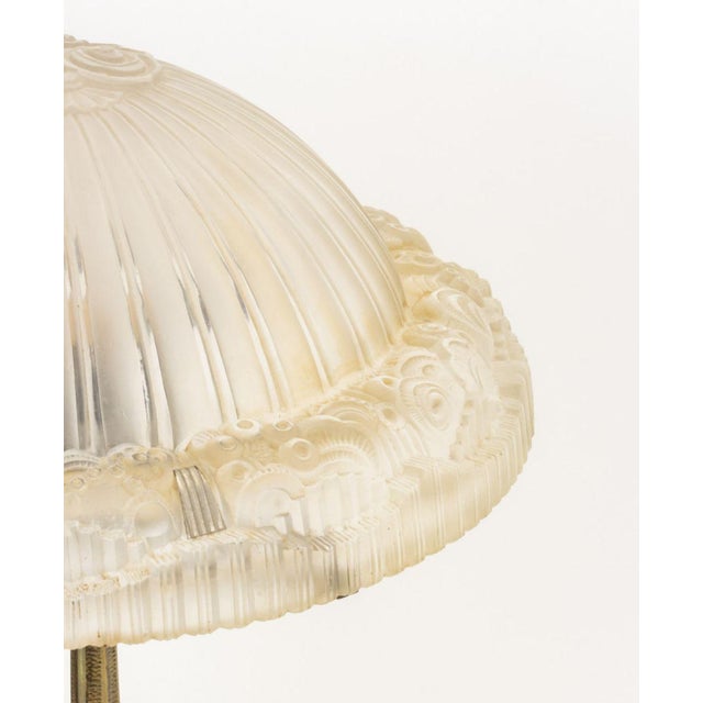 Metal Art Deco Signed Frosted Glass and Brass Table Lamp For Sale - Image 7 of 9