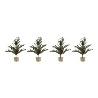 4-Piece Set 14" Artificial Spruce Tree with Small Pinecones on Birch Base For Sale