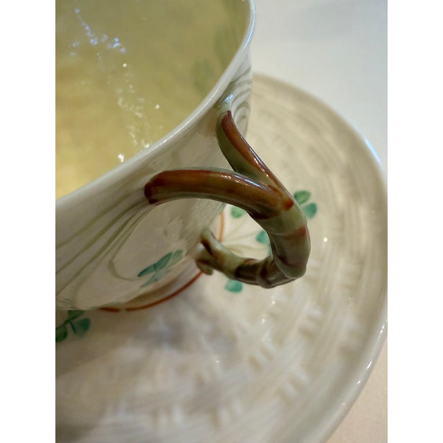 Traditional Mid 20th Century Belleek Shamrock Teacup and Saucer For Sale - Image 3 of 10