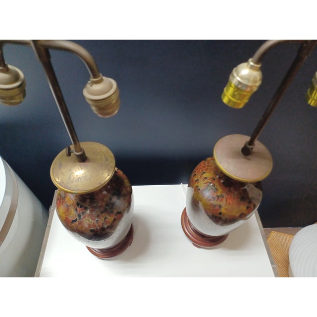 Pair of vintage ginger jar cloissone lamps auburn in color