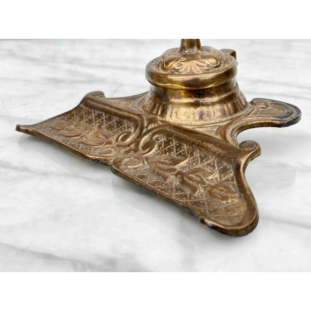 Brass Vintage Victorian Gilded Brass Inkwell Fountain Pen Stand For Sale - Image 8 of 10