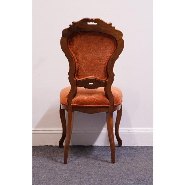 Vintage Antique Solid Beech Louis XV Victorian Rococo Revival Accent Side Chair W. Embossed Velvet Upholstery For Sale In Kansas City - Image 6 of 9