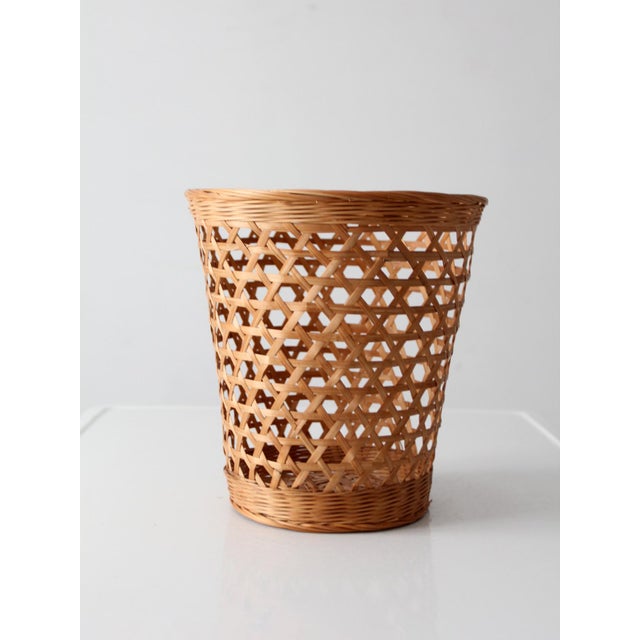 Mid 20th Century Vintage Open Weave Wicker Waste Basket For Sale - Image 5 of 12