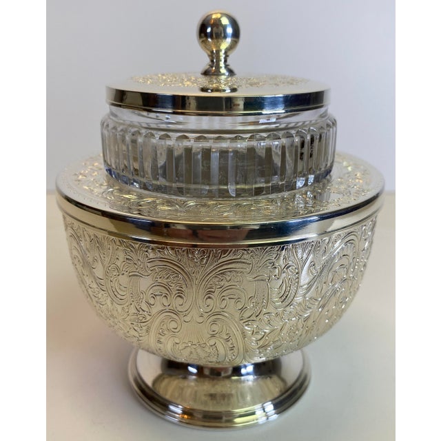 English Silver Plate & Cut Crystal Caviar Service Bowl, Regency Style For Sale - Image 4 of 7