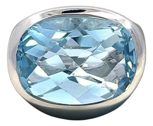 1990s Natural Solitaire Blue Topaz Ring Size 6.5 14k W Gold 17.35 Cts Certified