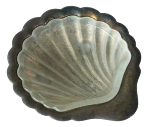 Art Deco Shell Shaped Vide Poche in Patinated Silver and Satin Glass, 1920s