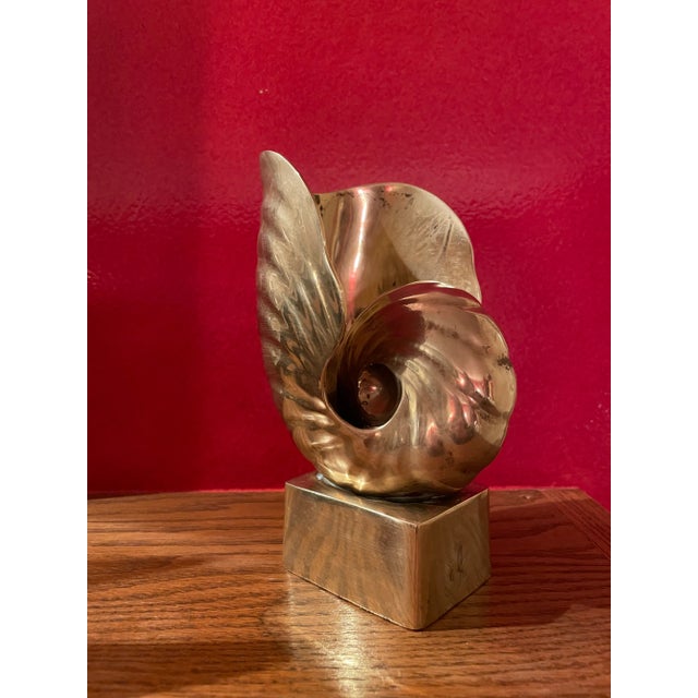 Vintage Signed Brass Nautilus Shell Sculpture For Sale In New York - Image 6 of 9