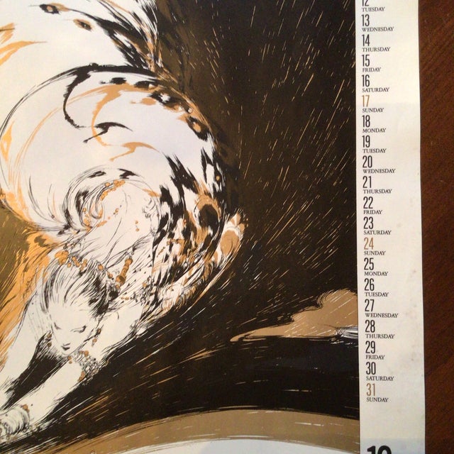 1980s Signed Illustration Print From 1989 "Fanciful Calendar" by Yoshitaka Amano, Produced by Ten Production. For Sale - Image 5 of 11