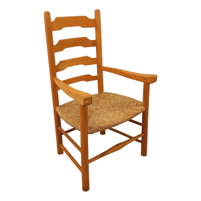 Vintage Armchair in Beech Wood and Straw, 1960s For Sale